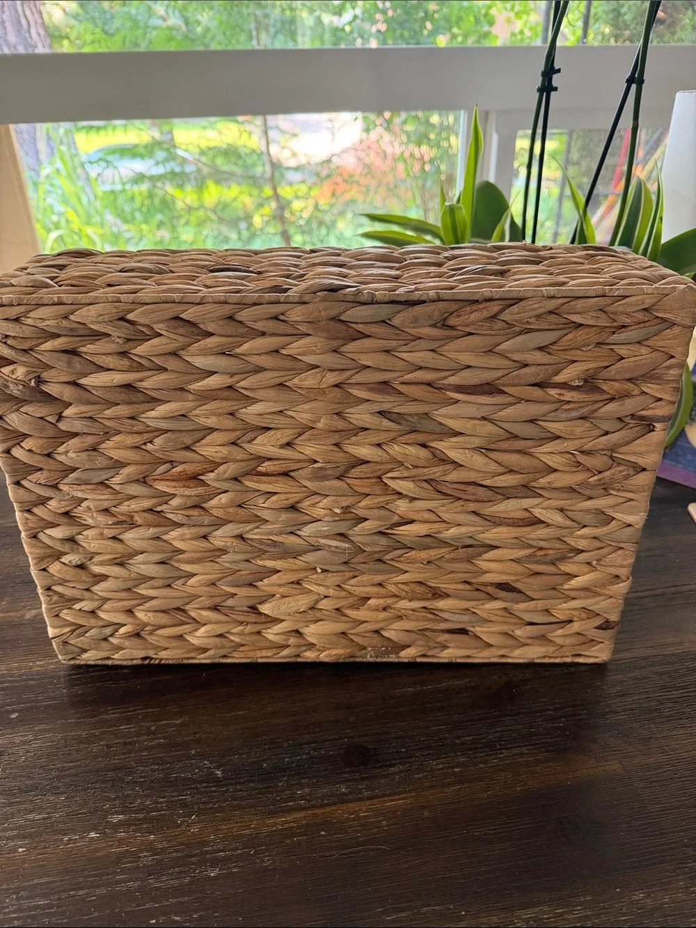 Woven Seagrass Serving Tray with Wooden Handles - Natural Brown